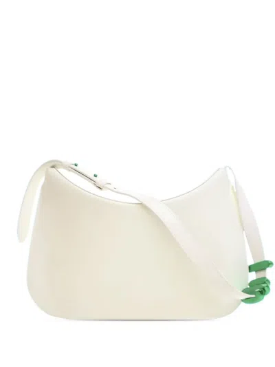 Pre-owned Bottega Veneta 2012-2025 Brushed Calfskin Cradle Fold Over Shoulder Bag In White