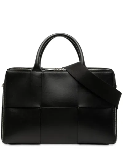 Pre-owned Bottega Veneta 2012-2025 Calfskin Maxi Intrecciato Arco Briefcase Business Bag In Black