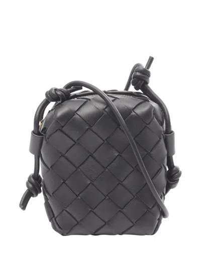 Pre-owned Bottega Veneta 2012-2025 Candy Lambskin Intrecciato Vertical Loop Crossbody Bag In Black