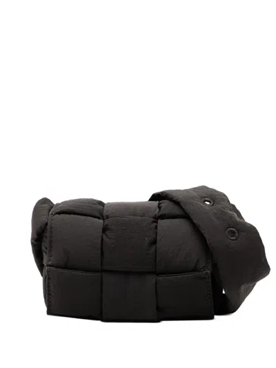 Pre-owned Bottega Veneta 2012-2025 Candy Nylon Intrecciato Padded Tech Cassette Crossbody Bag In Black