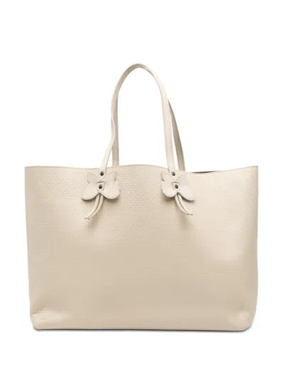Pre-owned Bottega Veneta 2012-2025 Embossed Leather Butterfly Tote Bag In White