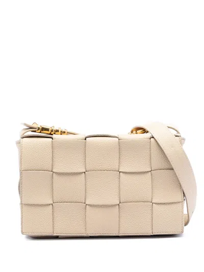 Pre-owned Bottega Veneta 2012-2025 Grained Calfskin Intrecciato Cassette Crossbody Bag In Brown