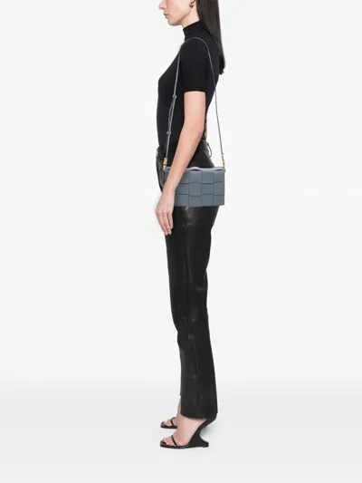 Pre-owned Bottega Veneta 2012-2025 Grained Calfskin Intrecciato Cassette Crossbody Bag In Gray