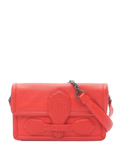 Pre-owned Bottega Veneta 2012-2025 Intrecciato Rialto Crossbody Bag In Red
