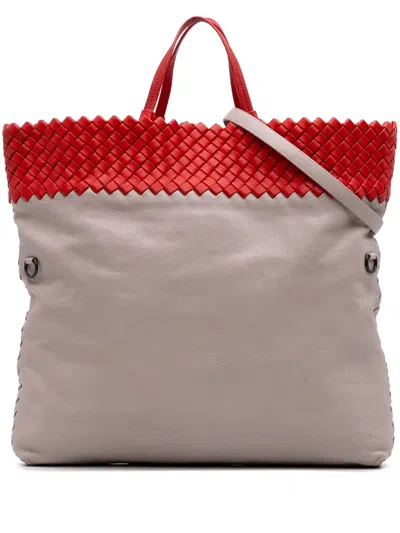 Pre-owned Bottega Veneta 2012-2025 Intrecciato Trimmed Bicolor Nappa Satchel In Gray