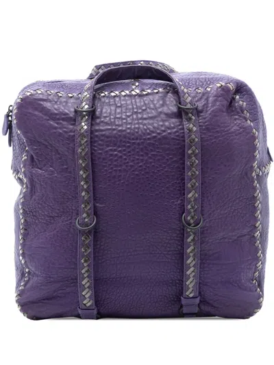 Pre-owned Bottega Veneta 2012-2025 Intrecciato Trimmed Leather Handbag In Purple