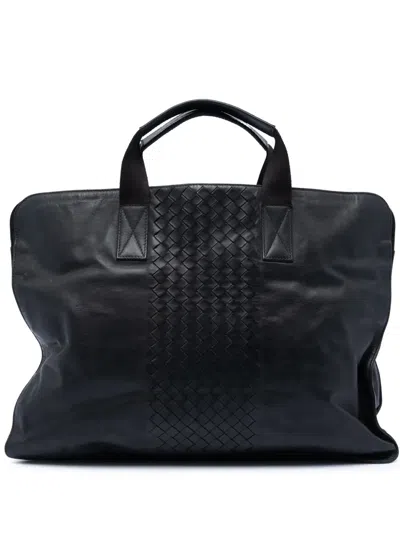 Pre-owned Bottega Veneta 2012-2025 Intrecciato Trimmed Leather Soft Briefcase Business Bag In Black