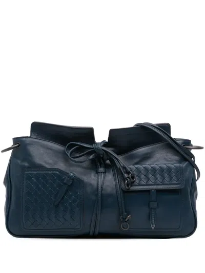 Pre-owned Bottega Veneta 2012-2025 Intrecciato Trimmed Nappa Crossbody Bag In Blue