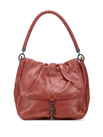 Pre-owned Bottega Veneta 2012-2025 Intrecciato Trimmed Nappa Top Handle Bag Handbag In Red