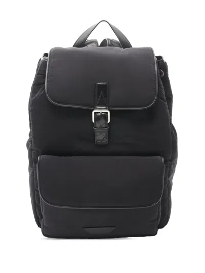 Pre-owned Bottega Veneta 2012-2025 Intrecciato Trimmed Nylon Crossroad Backpack In Black