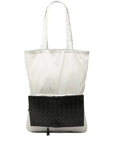 Pre-owned Bottega Veneta 2012-2025 Intrecciato Trimmed Nylon Eco Tote Bag In White