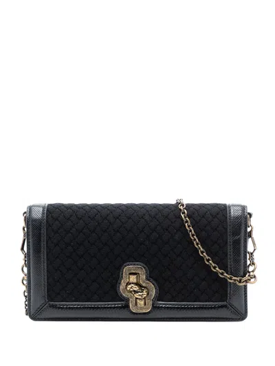 Pre-owned Bottega Veneta 2012-2025 Karung Trimmed Knit Intrecciato Knot Clutch On Chain Crossbody Bag In Black