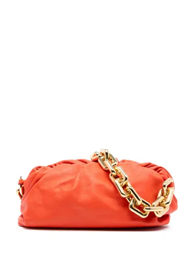 Pre-owned Bottega Veneta 2012-2025 Lambskin Chain Pouch Shoulder Bag In Orange