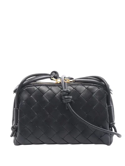 Pre-owned Bottega Veneta 2012-2025 Lambskin Intrecciato Concert Pouch Crossbody Bag In Black