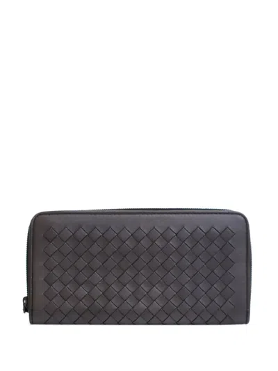 Pre-owned Bottega Veneta 2012-2025 Lambskin Intrecciato Zip Around Wallet Long Wallets