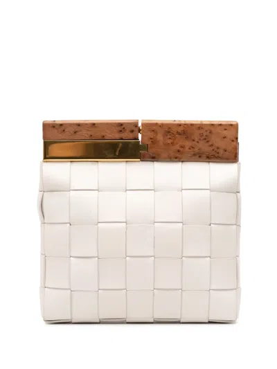 Pre-owned Bottega Veneta 2012-2025 Lambskin Maxi Intrecciato The Snap Clutch Bag In White
