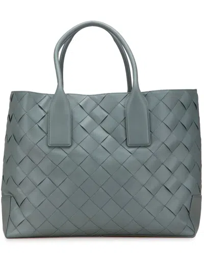 Pre-owned Bottega Veneta 2012-2025 Lambskin Maxi Intrecciato Tote Bag In Gray