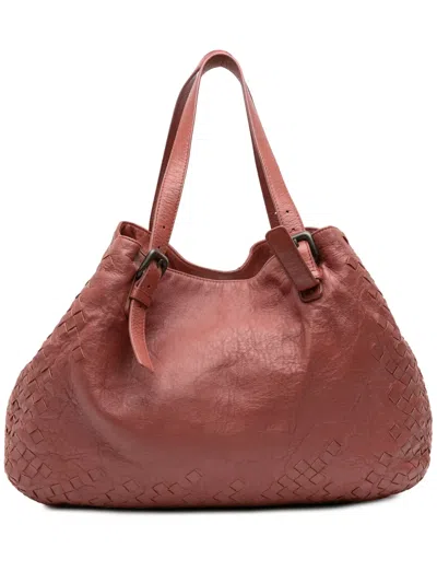 Pre-owned Bottega Veneta 2012-2025 Large Intrecciato Trimmed Nappa Cesta Tote Bag In Red