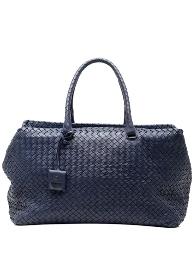Pre-owned Bottega Veneta 2012-2025 Large Nappa Intrecciato Brick Tote Bag In Blue