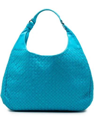 Pre-owned Bottega Veneta 2012-2025 Large Nappa Intrecciato Campana Hobo Bag In Blue