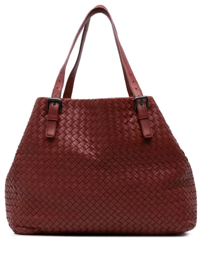 Pre-owned Bottega Veneta 2012-2025 Large Nappa Intrecciato Cesta Tote Bag In Red