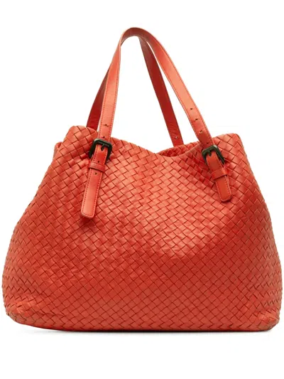 Pre-owned Bottega Veneta 2012-2025 Large Nappa Intrecciato Cesta Tote Bag In Red