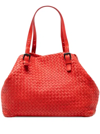 Pre-owned Bottega Veneta 2012-2025 Large Nappa Intrecciato Cesta Tote Bag In Red