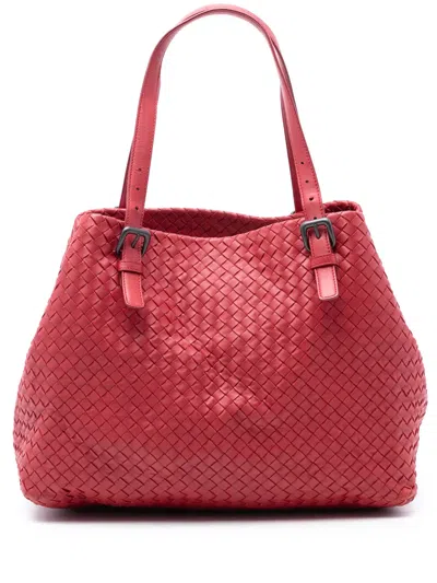 Pre-owned Bottega Veneta 2012-2025 Large Nappa Intrecciato Cesta Tote Bag In Red