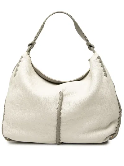 Pre-owned Bottega Veneta 2012-2025 Large Washed Cervo Deerskin Hobo Bag In White