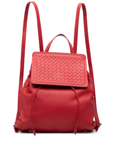 Pre-owned Bottega Veneta 2012-2025 Leather Intrecciato Backpack In Red