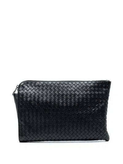 Pre-owned Bottega Veneta 2012-2025 Leather Intrecciato Clutch Bag In Black