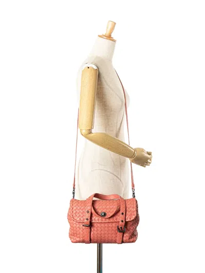 Pre-owned Bottega Veneta 2012-2025 Leather Intrecciato Flap Satchel In Orange