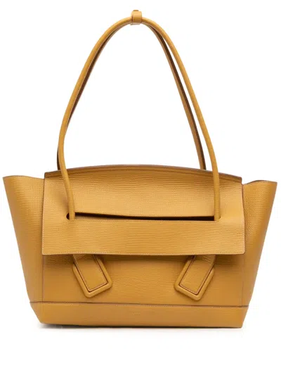 Pre-owned Bottega Veneta 2012-2025 Medium Grained Calfskin The Arco Tote Bag In Yellow