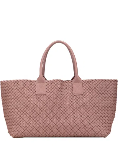 Pre-owned Bottega Veneta 2012-2025 Medium Lambskin Intreccio Cabat Tote Bag In Pink