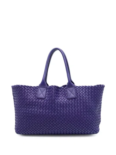 Pre-owned Bottega Veneta 2012-2025 Medium Lambskin Intreccio Cabat Tote Bag In Purple