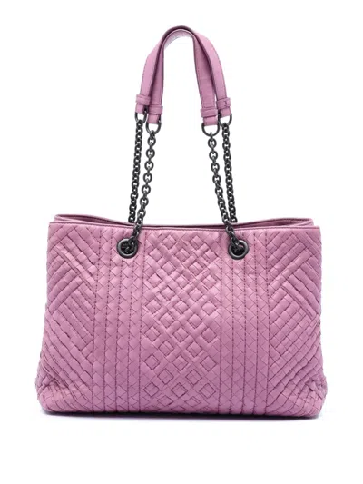 Pre-owned Bottega Veneta 2012-2025 Medium Nappa Intrecciato Boutis Double Chain Tote Bag In Pink