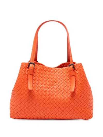 Pre-owned Bottega Veneta 2012-2025 Medium Nappa Intrecciato Cesta Tote Bag In Orange