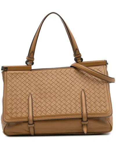 Pre-owned Bottega Veneta 2012-2025 Medium Nappa Intrecciato Monaco Satchel In Brown