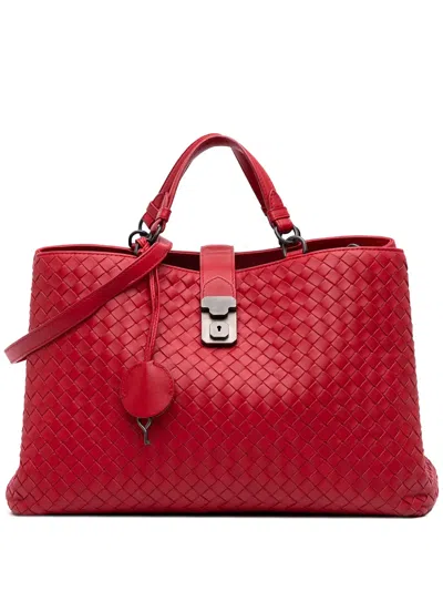 Pre-owned Bottega Veneta 2012-2025 Medium Nappa Intrecciato Roma Satchel In Red
