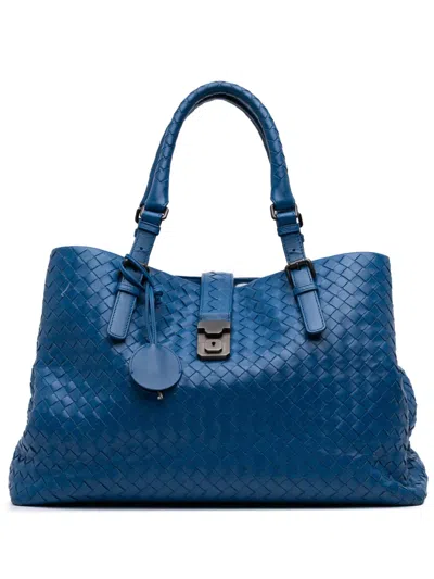 Pre-owned Bottega Veneta 2012-2025 Medium Nappa Intrecciato Roma Tote Bag In Blue