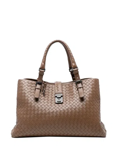 Pre-owned Bottega Veneta 2012-2025 Medium Nappa Intrecciato Roma Tote Bag In Brown