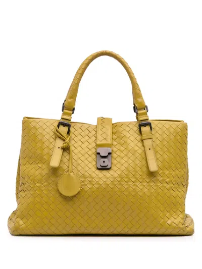 Pre-owned Bottega Veneta 2012-2025 Medium Nappa Intrecciato Roma Tote Bag In Yellow