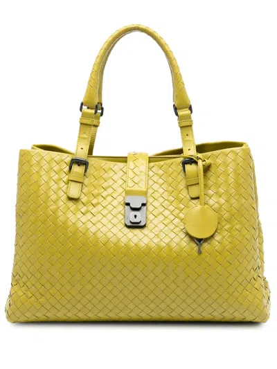 Pre-owned Bottega Veneta 2012-2025 Medium Nappa Intrecciato Roma Tote Bag In Yellow