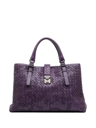Pre-owned Bottega Veneta 2012-2025 Medium Nappa Intrecciato Stitched Roma Tote Bag In Purple