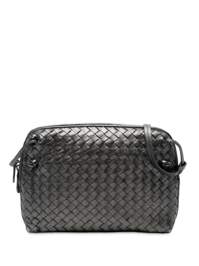 Pre-owned Bottega Veneta 2012-2025 Metallic Nappa Intrecciato Nodini Crossbody Bag In Gray