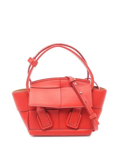 Pre-owned Bottega Veneta 2012-2025 Mini Intrecciato Arco Leather Satchel In Red