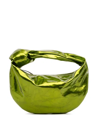 Pre-owned Bottega Veneta 2012-2025 Mini Metallic Crushed Calfskin Jodie Hobo Bag In Green