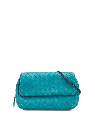 Pre-owned Bottega Veneta 2012-2025 Mini Nappa Intrecciato Expandable Chain Crossbody Bag In Blue
