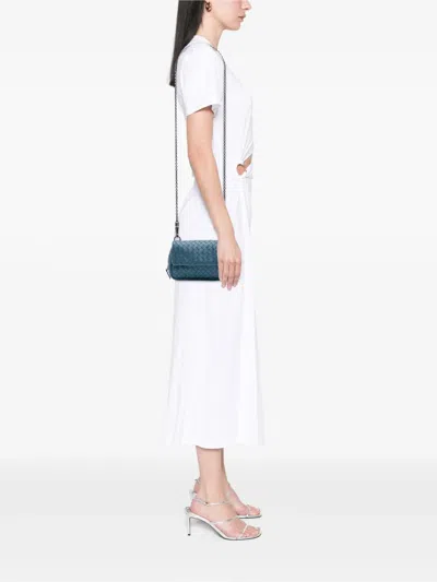 Pre-owned Bottega Veneta 2012-2025 Mini Nappa Intrecciato Expandable Chain Crossbody Bag In Blue