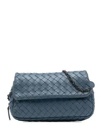 Pre-owned Bottega Veneta 2012-2025 Mini Nappa Intrecciato Expandable Chain Crossbody Bag In Blue